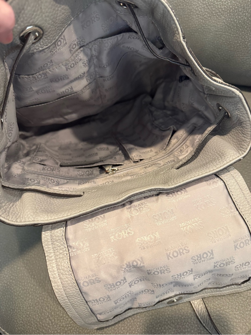 Michael Kors Light Gray Pebbled Leather Backpack - Picture 6 of 6